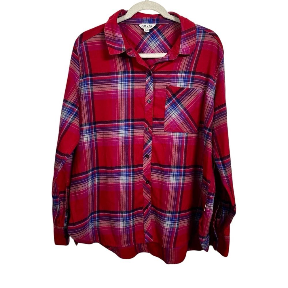Orvis Womens XL Multicolor Flannel Plaid Preppy Western Cowgirl Gorpcore Shirt